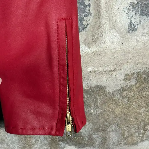 Bagatelle Jacket Woman's Large Red Leather Full Zip Lined Moto Biker Party