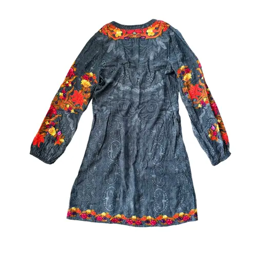 Hemant and Nandita Long Sleeve Split Neck Mini Dress Shawl Print