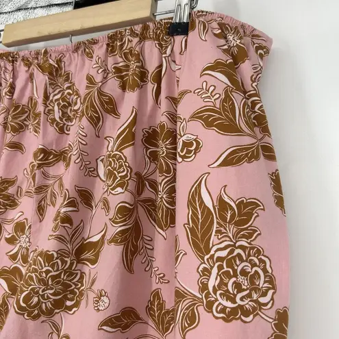 Lane Bryant  Pink Brown Floral Midi Skirt Pull On Poplin Lined Pleated Size 22