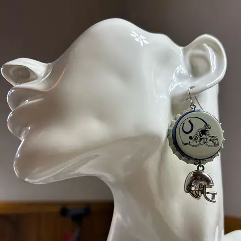Colts Blue white love helmet charm dangle Earrings