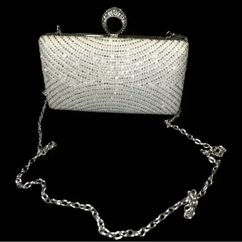 Gorgeous ivory white sparkling rhinestone/tiny pearls clutch bag. New White