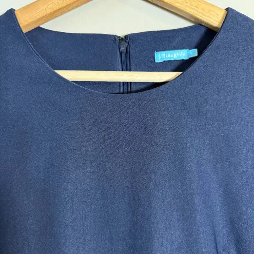 J. McLaughlin Elle Sheath Dress Women's 4 Navy Scalloped Hem Bell Sleeves Career