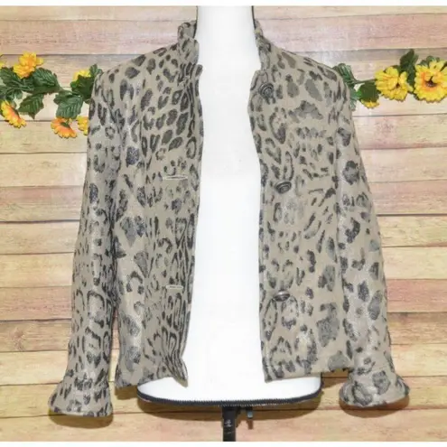 Vintage Painted Pony Ladies XS Leopard Print Jacket Metallic Threads Flax Blend Brown