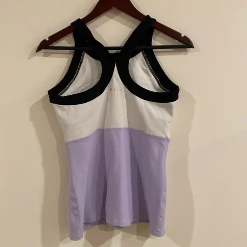 Kate Spade Beyond Yoga Blocked Frame Tank Top White Purple Black Trim Size M