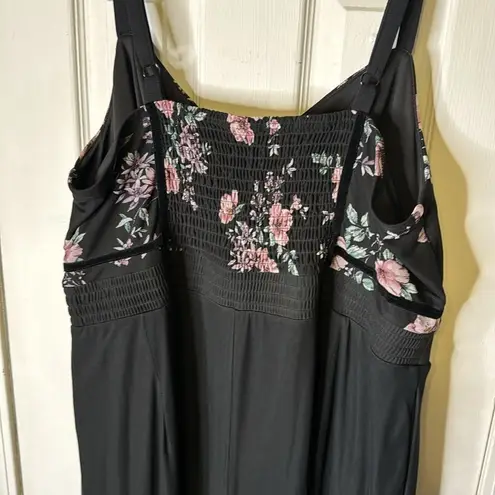 Torrid  Black Floral Top Smocked Back Adjustable Straps Pantsuit Size 3