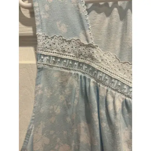 Earth Angels Nightgown Blue White Floral Sleeveless Cotton Knee‎ Length Large