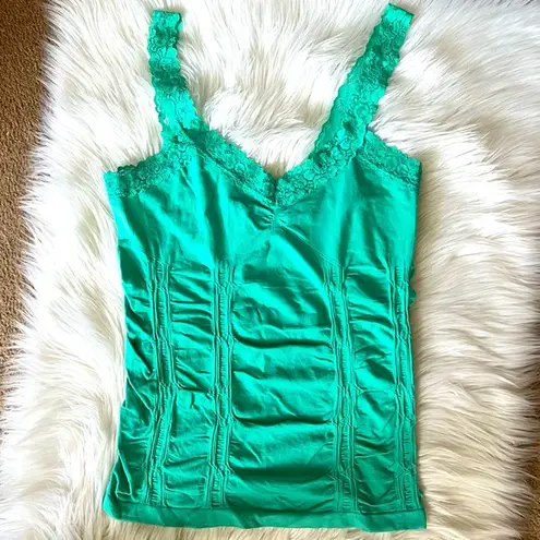 Bongo Y2K  Lace Trim Tanktop Teal Large