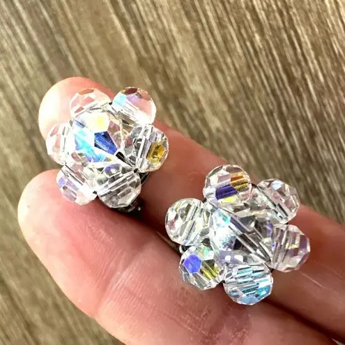 Vintage Aurora Borealis cluster crystal clip on earrings