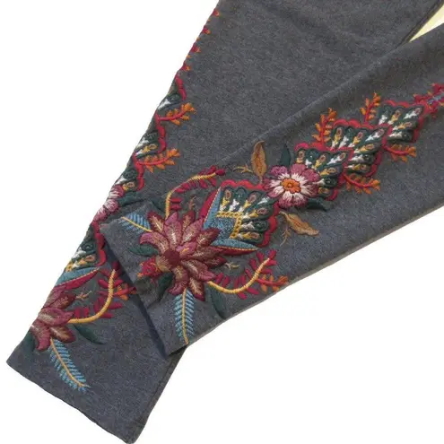 Johnny Was NWT Aivita Legging in Charcoal Gray Embroidered Stretch Cotton Pant S
