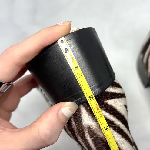 NEW Vintage Stiletto Brand Zebra Calf Hair Square Toe Leather Ankle Boots 8.5 White