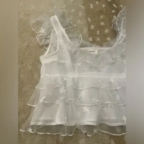 Storia  white sheer star tank top blouse women’s size medium