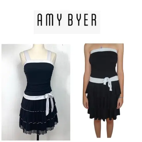 Amy Byer Y2K Black Tiered Skirt Dress with White Accents 16