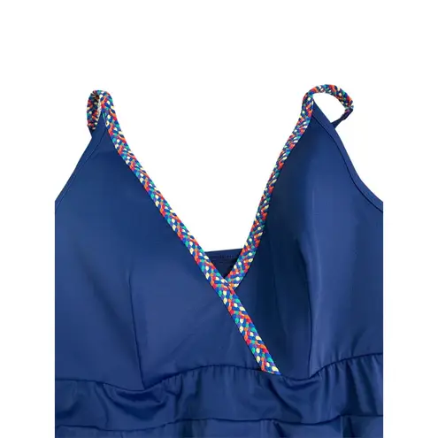 SWIM by CACIQUE*Navy w Braid Tankini*Size 18 “Padded*Adj Strap*Layer Ruffles Blue