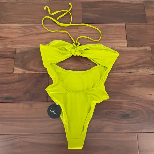 Lulus  Beachy Feeling Line Green Halter O-Ring One-Piece Swimsuit Size XS