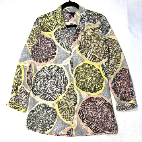 Nic Zoe S Lightweight Buttoned Top Citrus Abstract Floral Workwear Statement