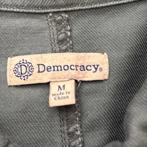Democracy Army Green Denim Button Up Peplum Hem Utility Jacket