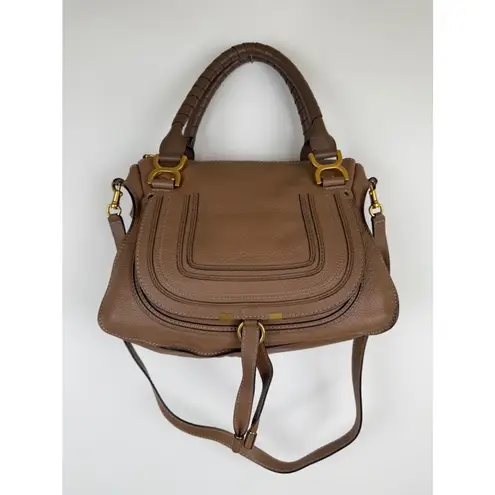 Chloé Chloe Marcie Medium Double Carry Satchel Bag in Grained Leather in Nut