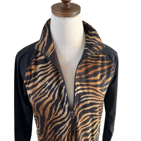 RLX Ralph Lauren Womens Large 1/4 Zip Pullover Top Animal Print Long Sleeve Golf Black
