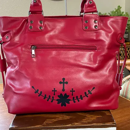 Banned Apparel Large Skull Tote Bag Purse Red With Black Details Goth