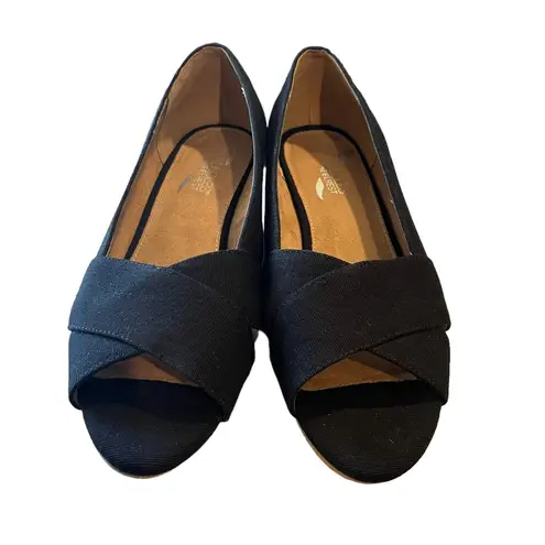 Aerosoles Heelrest Shipmate Wedge Peep Toe Sandals Textile Upper Black 10W