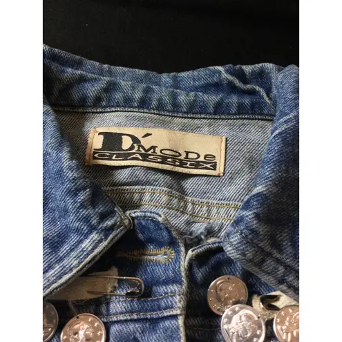 D'Mode Classix Distressed Cropped DenimJacket Embellished CoinTrim Frayed Jean L Blue Size L