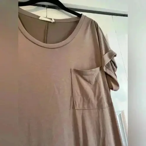 Lush Clothing Casual T-Shirt Maxi‎ Dress with Pocket Taupe Brown B3