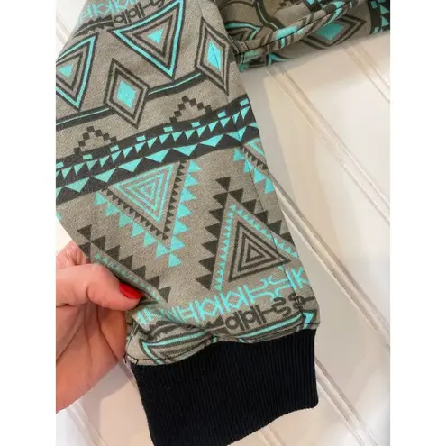 Focus Tribal Pattern Full Zip Hoodie Pocket Outdoor Loungewear Womens Size M Green Size M