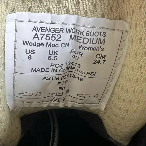 Avenger Women's Wedge Moc Work Boot Size 8 SKU#24699