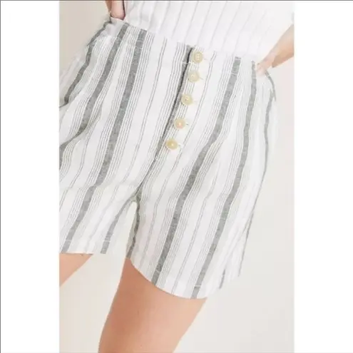 Anthropologie  • linen cotton high waist striped beach goer shorts
