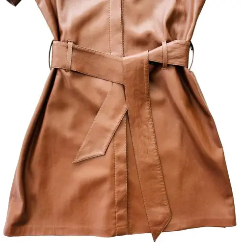 NANUSHKA Halli Vegan Leather Shirt Dress In Brown Size Small Belted Short Sleeve