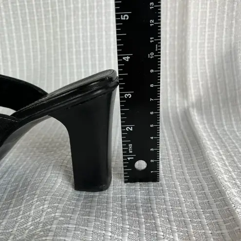 Paul Green Sandals 6.5 Block Heel Black Leather Open Toe Slip On Shoes Handmade