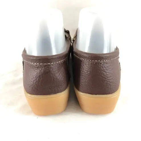 Womens Loafers Slip On Faux Leather Floral US 8.5 Brown