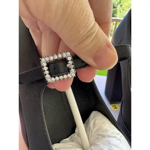 Lisa Vicky Vault V Black Satin Platform Heels Rhinestone Buckle Mary Jane Size 7