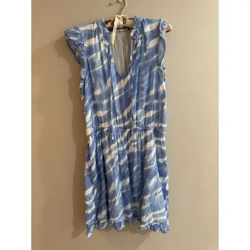 Bella Dahl 100% Linen Ruffle Sleeve Mini Dress Medium Laguna Waves