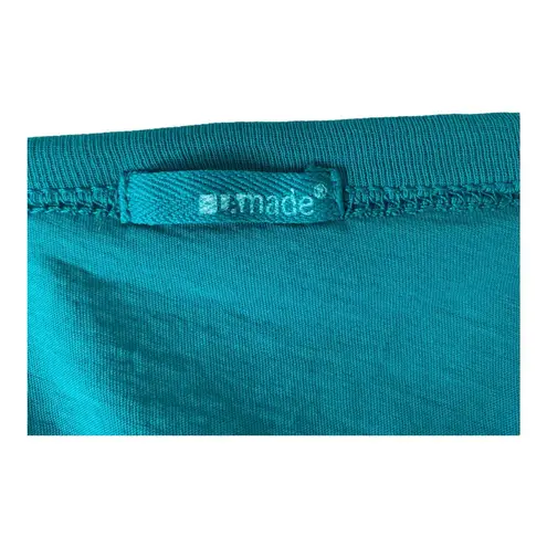 LA Made  Teal Green Blue Cotton V-Neck 3/4 Sleeve Pleated Peasant Tunic Size Small