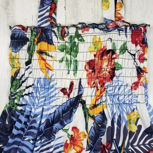 NWT Ace Fashions White Tropical Smocked Sundress Women’s Size Small