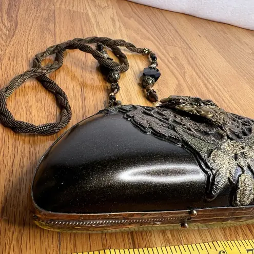 Maya Evangelista Resin Vintage Rhinestone Bead Clutch Handbag purse crossbody Black