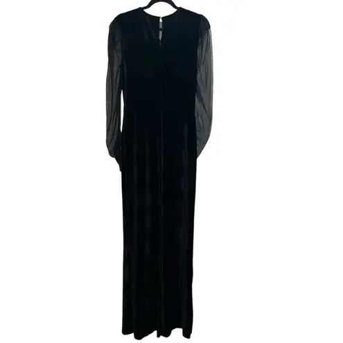 Majorelle NEW NWT Maya Sheer Long Sleeve Velvet Gown In Black