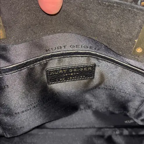 Kurt Geiger LONDON EMMA TOTE BLACK TEXTURED LEATHER HANDBAG GOLD TONED HARDWARE