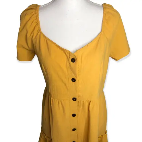Rotita Mustard Yellow Button Up Sweetheart Neckline Mini Dress