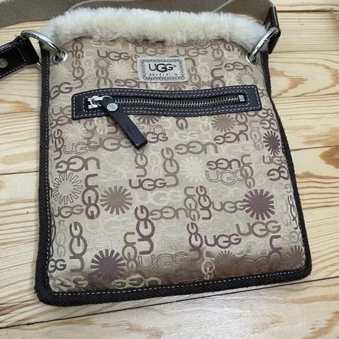 UGG  Australia‎ Logo Monogram Gold Metallic Crossbody Bag Purse Fuzzy Lined