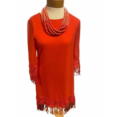 Jodi Kristopher  red orange size small dress lace fringe