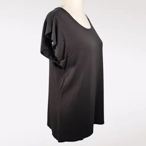 Tahari Black Short Flutter Sleeve T-Shirt Top Large