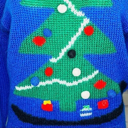 Vintage Blue  and green Christmas tree knit sweater