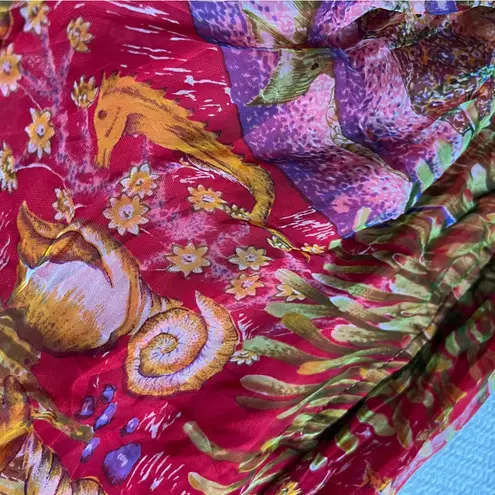 Vintage Coral Reef Print High Waisted Summer Red Shorts Size L