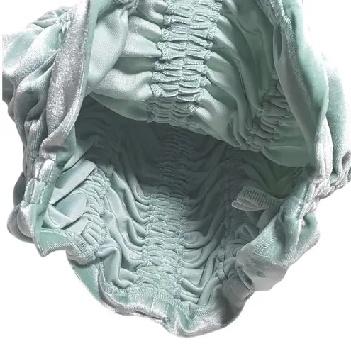 NWT Rotate Birger Christensen Aria Ruched Polkadot Velvet Mini Dress in BlueSurf Green Size 6