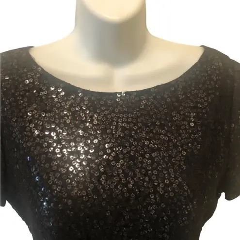 Elie Tahari Sequin Bodycon Cocktail Dress Sz. 10 Black Cap Sleeve Wedding Attire