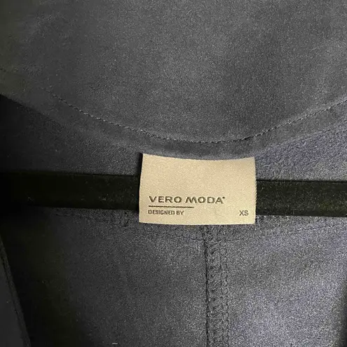 VERO MODA Women's Navy Open Faux Suede Southwestern Fringe Jacket Extra Small