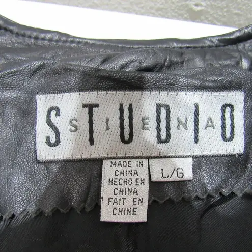 Vtg Siena Studio Women's lg Black Soft Leather Vest w/belt Moto Y2k Goth Grunge