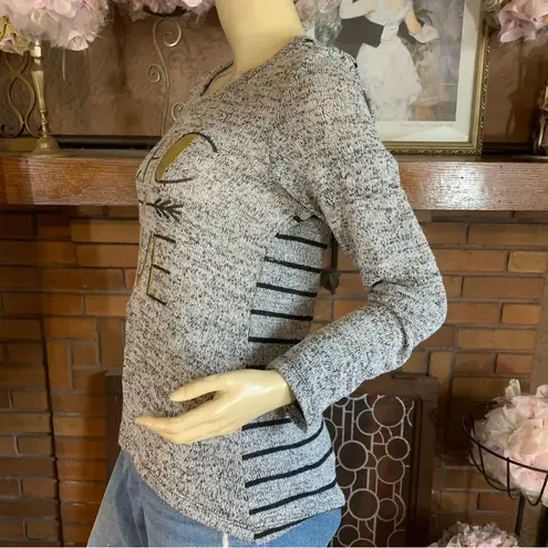 Modern Lux GRAY, BLACK & GOLD EMBELLISHED KNIT LONG SLEEVE TEE W/STRIPES (M)